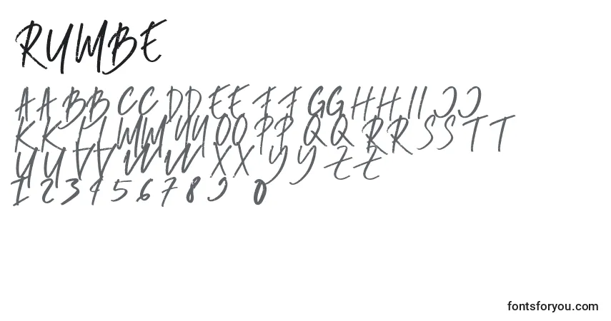 A fonte Rumbe (139311) – alfabeto, números, caracteres especiais