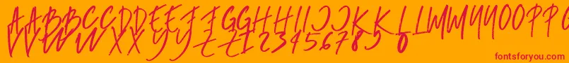 rumbe-Schriftart – Rote Schriften auf orangefarbenem Hintergrund