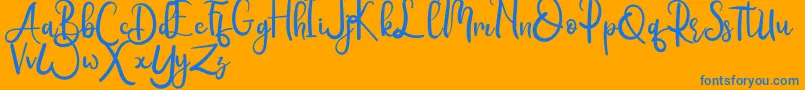 Rumero-Schriftart – Blaue Schriften auf orangefarbenem Hintergrund