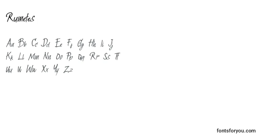 Schriftart Rumetes – Alphabet, Zahlen, spezielle Symbole