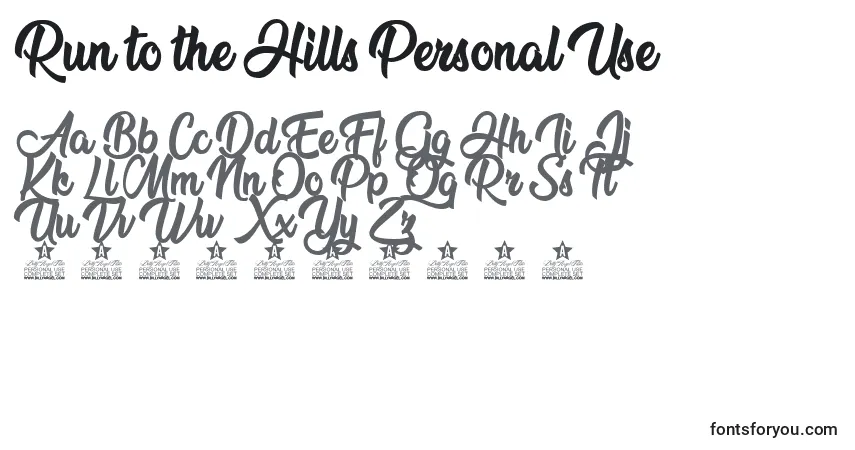 Schriftart Run to the Hills Personal Use – Alphabet, Zahlen, spezielle Symbole