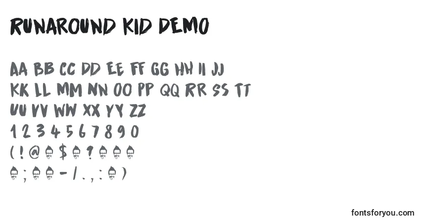 Runaround Kid DEMOフォント–アルファベット、数字、特殊文字