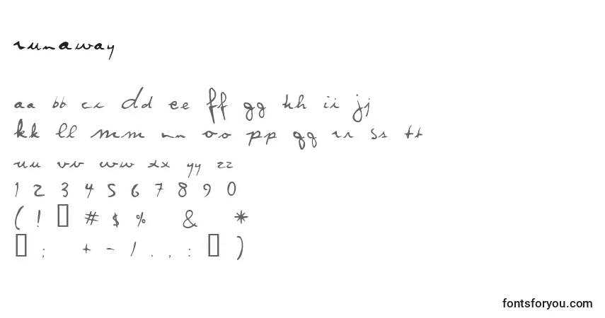 A fonte RunAway (139318) – alfabeto, números, caracteres especiais
