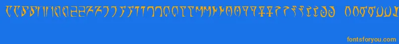 フォントRunes   The elder scroll – オレンジ色の文字が青い背景にあります。