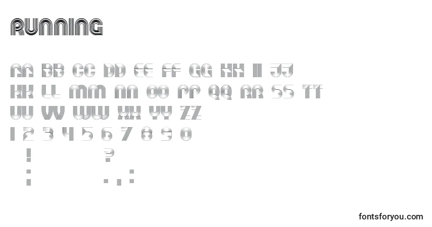 Czcionka Running – alfabet, cyfry, specjalne znaki