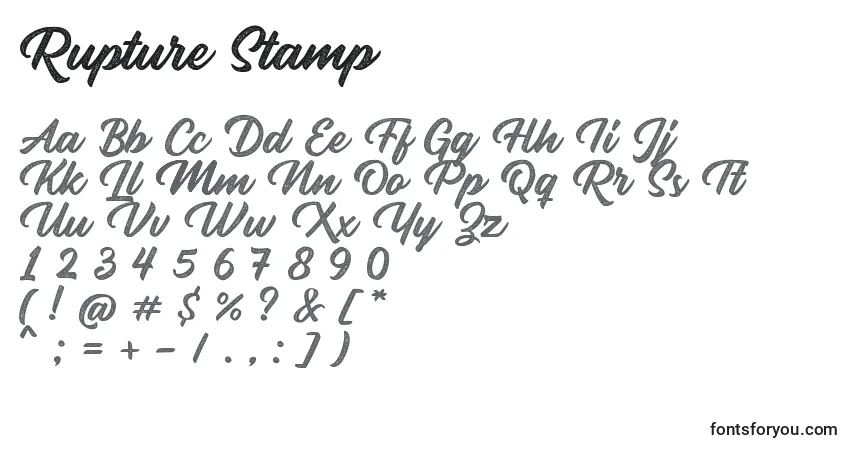 Czcionka Rupture Stamp – alfabet, cyfry, specjalne znaki