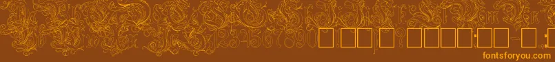 Ruritania Outline-Schriftart – Orangefarbene Schriften auf braunem Hintergrund