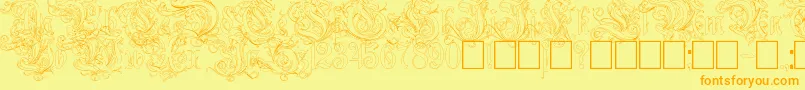 フォントRuritania Outline – オレンジの文字が黄色の背景にあります。