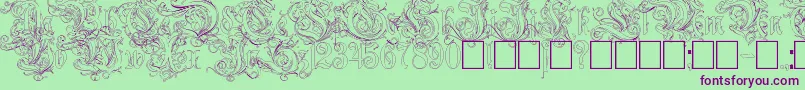 Ruritania Outline-Schriftart – Violette Schriften auf grünem Hintergrund