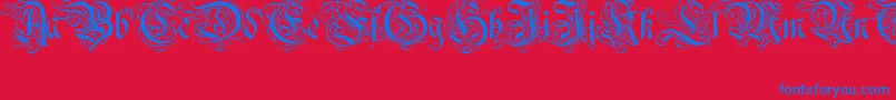 Ruritania-Schriftart – Blaue Schriften auf rotem Hintergrund