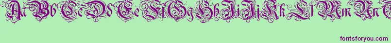 Ruritania-Schriftart – Violette Schriften auf grünem Hintergrund