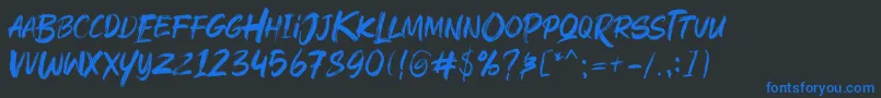 Rushink Demo-Schriftart – Blaue Schriften auf schwarzem Hintergrund