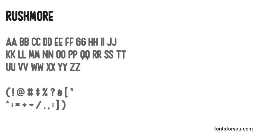 Schriftart Rushmore (139338) – Alphabet, Zahlen, spezielle Symbole
