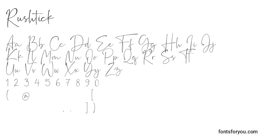 Schriftart Rushtick (139341) – Alphabet, Zahlen, spezielle Symbole