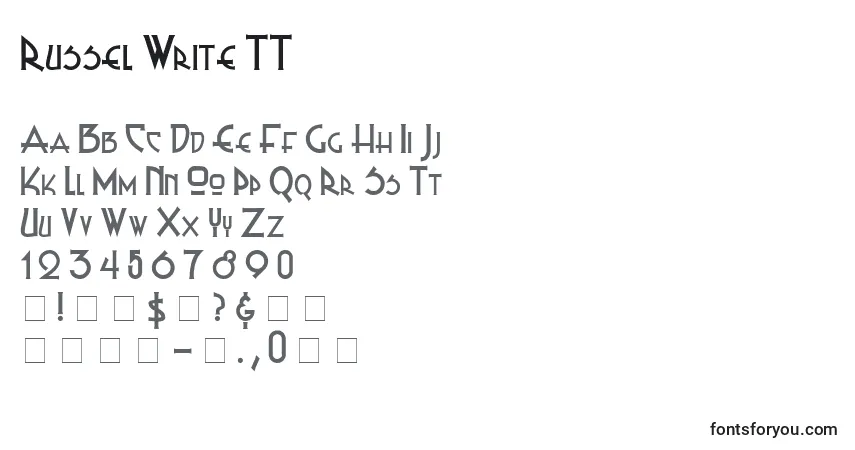 Schriftart Russel Write TT – Alphabet, Zahlen, spezielle Symbole