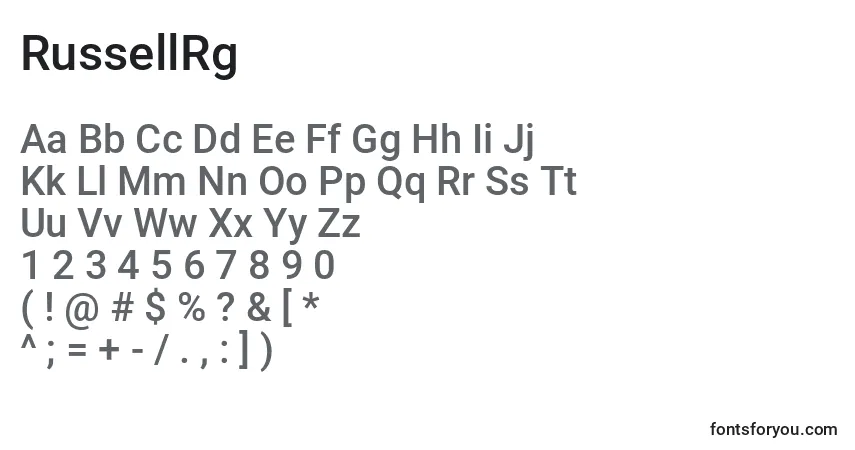 Czcionka RussellRg (139343) – alfabet, cyfry, specjalne znaki
