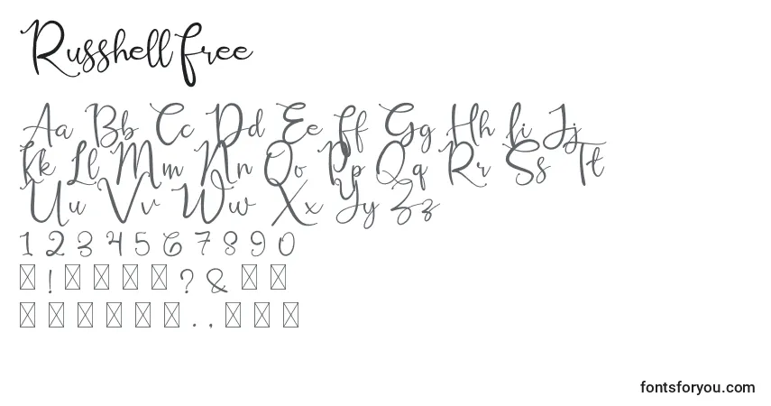 Шрифт RusshellFree – алфавит, цифры, специальные символы