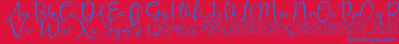 RusshellFree-Schriftart – Blaue Schriften auf rotem Hintergrund