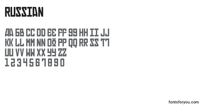 Schriftart Russian (139348) – Alphabet, Zahlen, spezielle Symbole