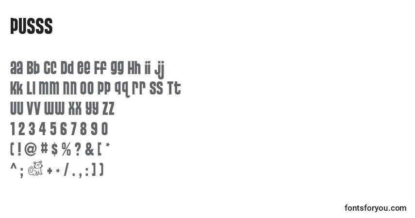 Czcionka Pusss – alfabet, cyfry, specjalne znaki