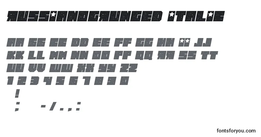 RussianoGrunged Italic-fontti – aakkoset, numerot, erikoismerkit
