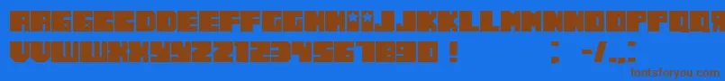 フォントRussianoThin – 茶色の文字が青い背景にあります。