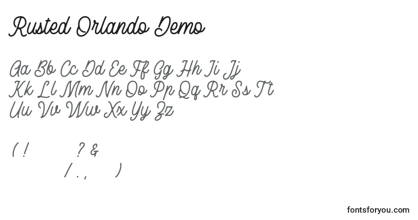 Fuente Rusted Orlando Demo - alfabeto, números, caracteres especiales