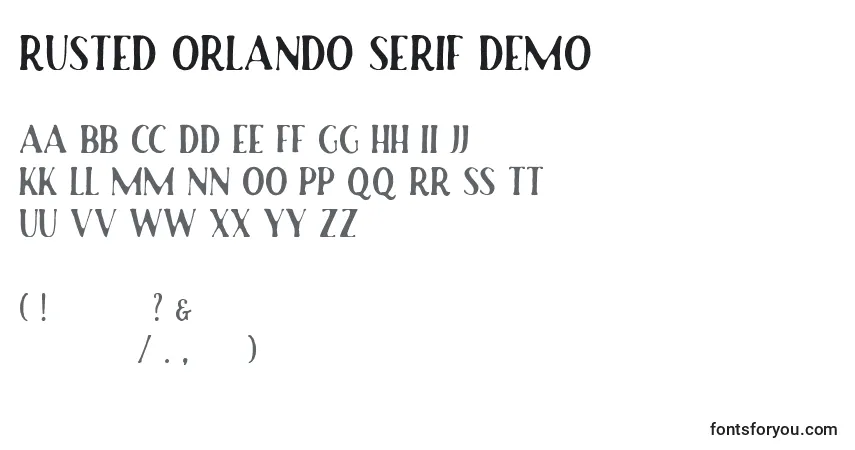 Шрифт Rusted Orlando Serif Demo – алфавит, цифры, специальные символы