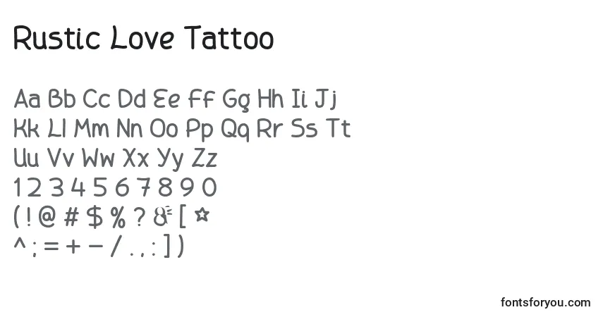 Schriftart Rustic Love Tattoo – Alphabet, Zahlen, spezielle Symbole