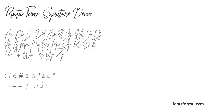 Schriftart Rustic Towns Signature Demo (139366) – Alphabet, Zahlen, spezielle Symbole