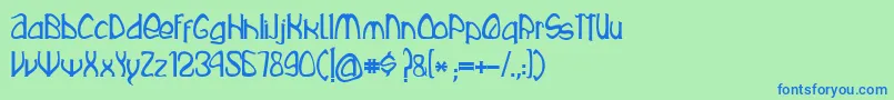 フォントRustika – 青い文字は緑の背景です。