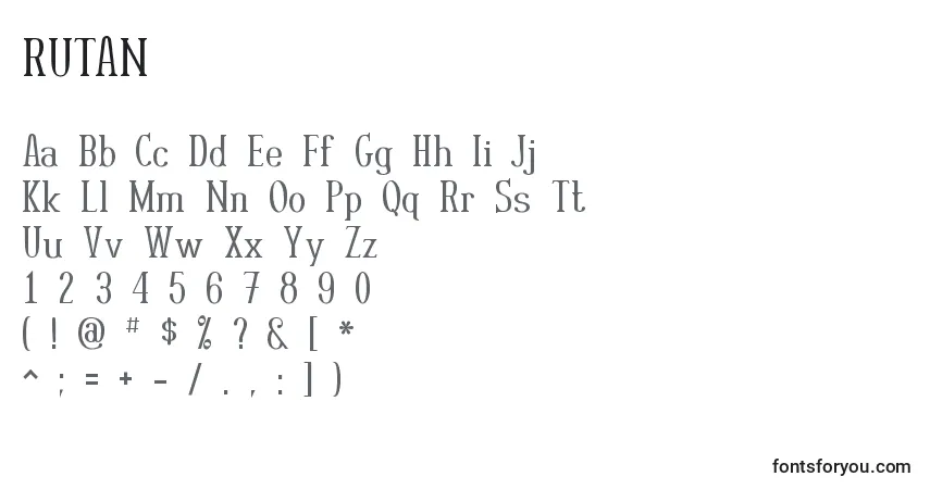 A fonte RUTAN    (139369) – alfabeto, números, caracteres especiais