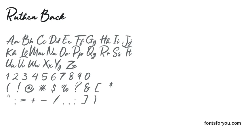 Schriftart Ruthen Back – Alphabet, Zahlen, spezielle Symbole