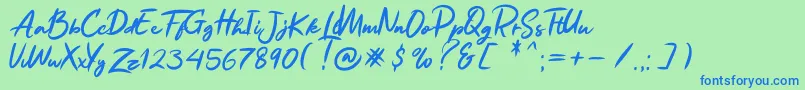 Więcej informacji o czcionce Ruthen Back Czcionka Ruthen Back – niebieskie czcionki na zielonym tle