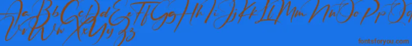 Ruthligos-Schriftart – Braune Schriften auf blauem Hintergrund