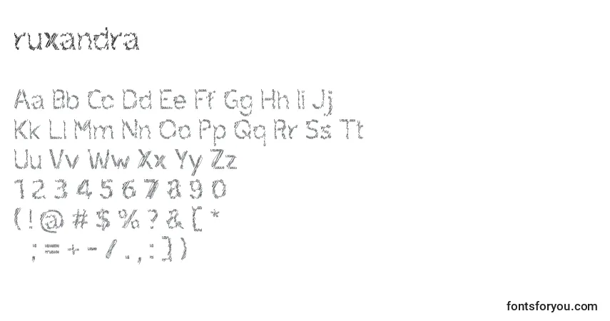 A fonte Ruxandra – alfabeto, números, caracteres especiais