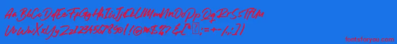 Rwanda Tyler Font-Schriftart – Rote Schriften auf blauem Hintergrund
