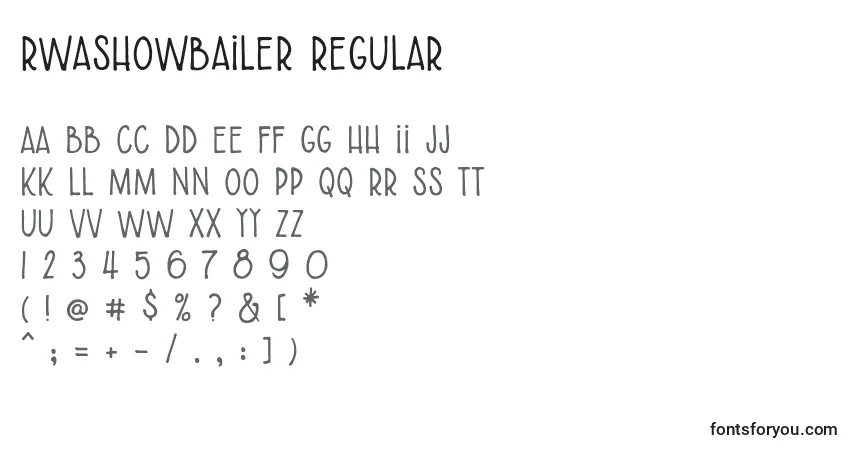 A fonte RWAShowbailer Regular – alfabeto, números, caracteres especiais