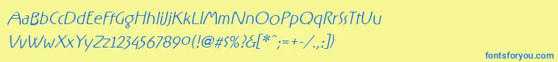 フォントRxFF   – 青い文字が黄色の背景にあります。