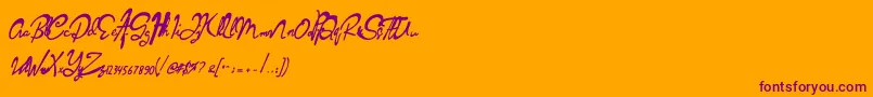 Sabareh Semi Bold italic-Schriftart – Violette Schriften auf orangefarbenem Hintergrund