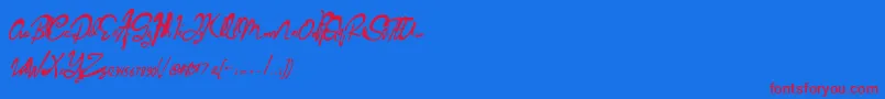 Sabareh Semi Bold italic-Schriftart – Rote Schriften auf blauem Hintergrund