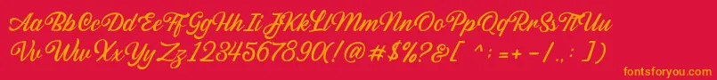 Sabatons Script DEMO-Schriftart – Orangefarbene Schriften auf rotem Hintergrund