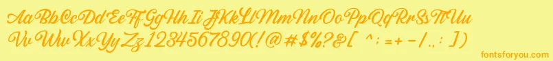 Sabatons Script DEMO-fontti – oranssit fontit keltaisella taustalla