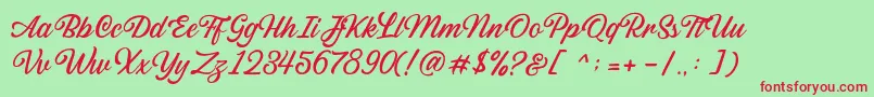 Sabatons Script DEMO-Schriftart – Rote Schriften auf grünem Hintergrund