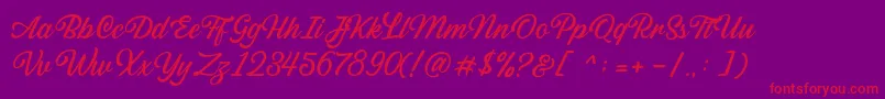 Sabatons Script DEMO-Schriftart – Rote Schriften auf violettem Hintergrund