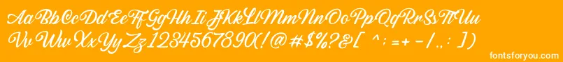 Sabatons Script DEMO-Schriftart – Weiße Schriften auf orangefarbenem Hintergrund