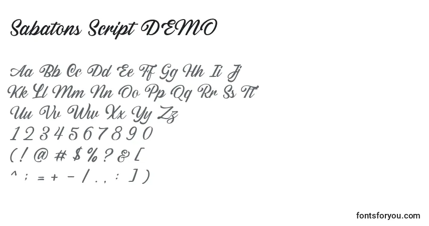 Police Sabatons Script DEMO (139393) - Alphabet, Chiffres, Caractères Spéciaux