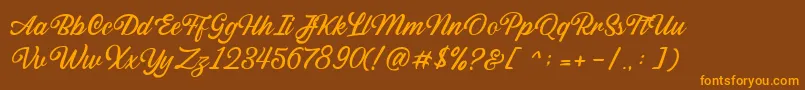 Sabatons Script DEMO-Schriftart – Orangefarbene Schriften auf braunem Hintergrund