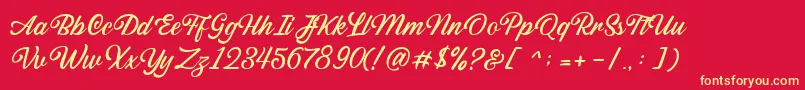 Sabatons Script DEMO-Schriftart – Gelbe Schriften auf rotem Hintergrund