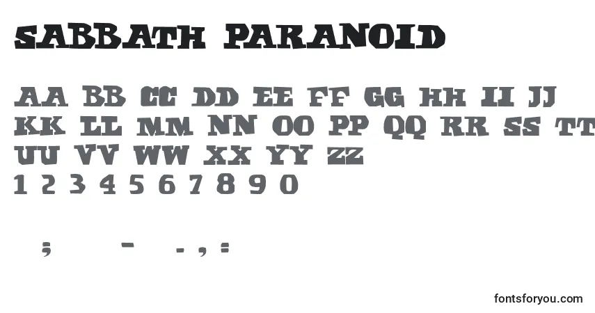 Sabbath Paranoid Font – alphabet, numbers, special characters